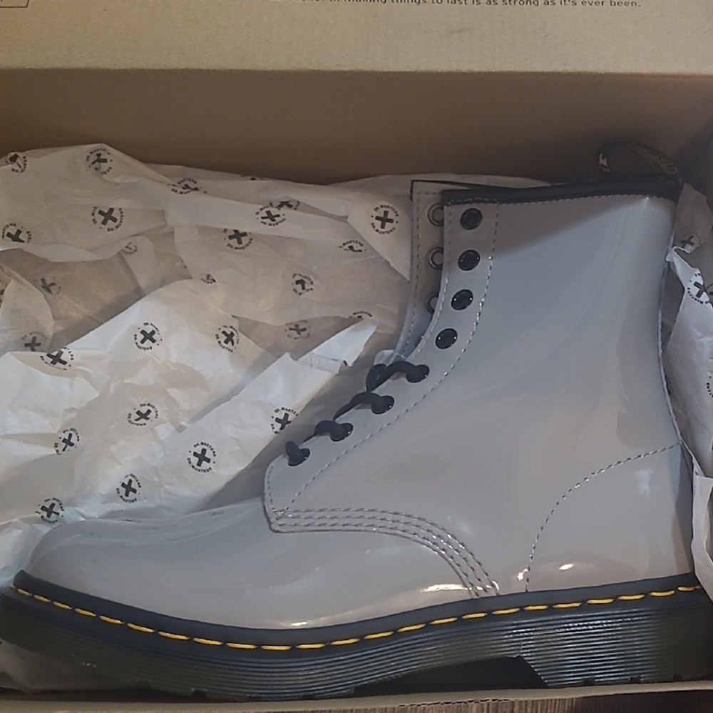 Dr. Martens Gray Patent Leather Boots